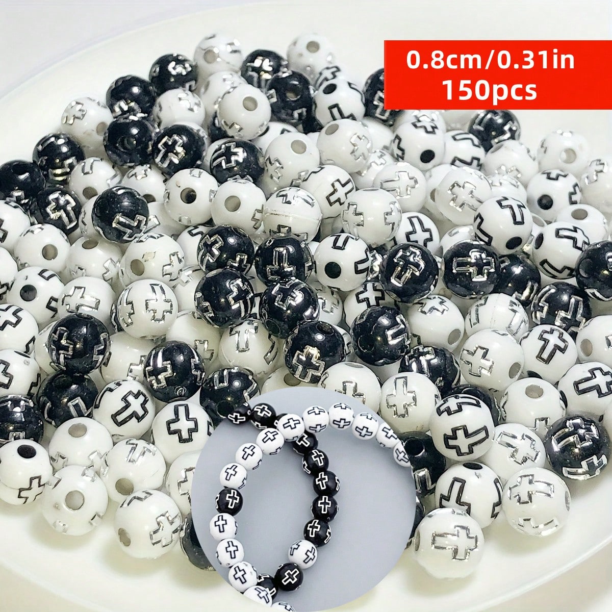 Jewelry Making Business - خرز على شكل صليب أسود وأبيض