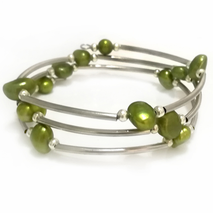 Memory Wire Bracelet - الجملة 20 بوصة 8-9mm الزيتون الأخضر