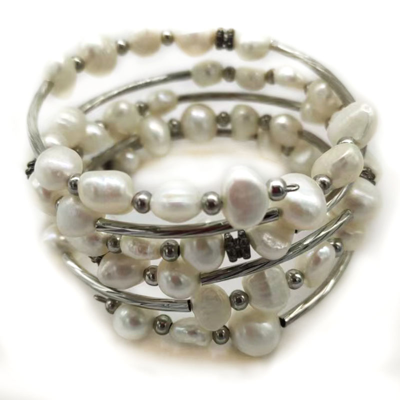 سوار من اللؤلؤ الباروكي الطبيع - مراجعة Memory Wire Bracelet وسعره