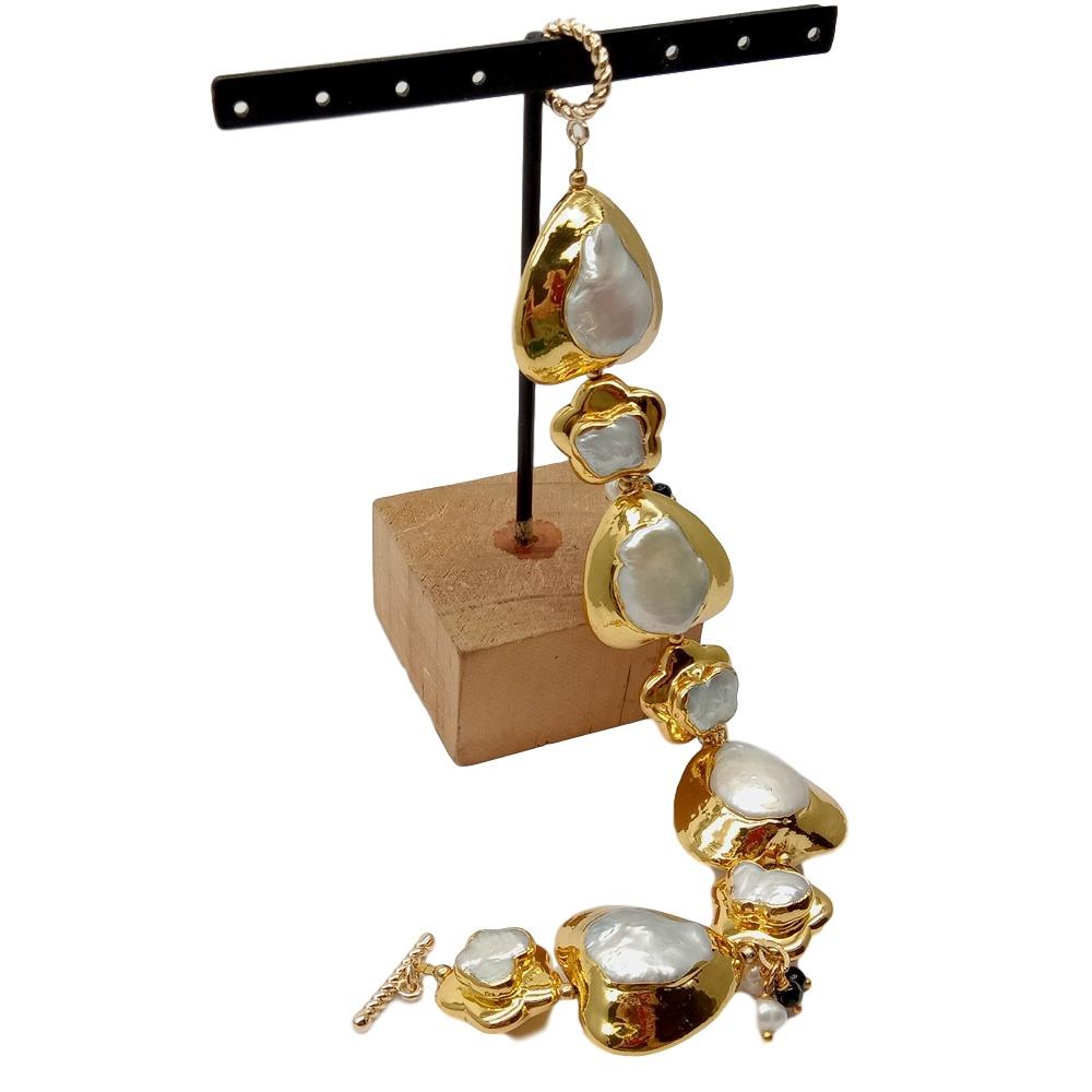 YYGEM لؤلؤ كيشي أبيض طبيعي على - مراجعة Toggle Clasp Gold وسعره