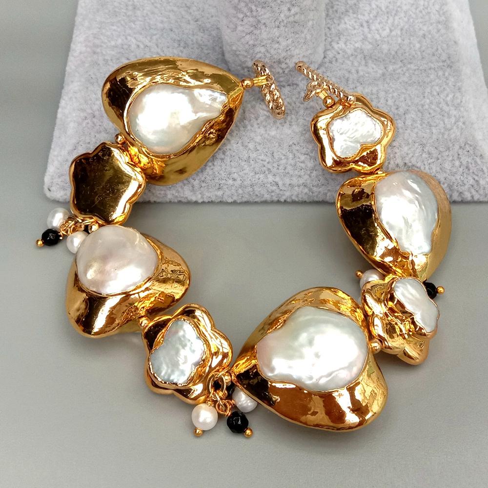 YYGEM لؤلؤ كيشي أبيض طبيعي على - مراجعة Toggle Clasp Gold وسعره