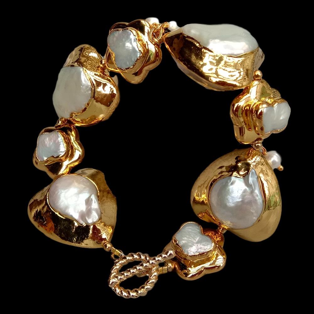 YYGEM لؤلؤ كيشي أبيض طبيعي على - مراجعة Toggle Clasp Gold وسعره