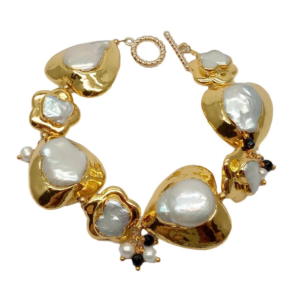 YYGEM لؤلؤ كيشي أبيض طبيعي على - مراجعة Toggle Clasp Gold وسعره